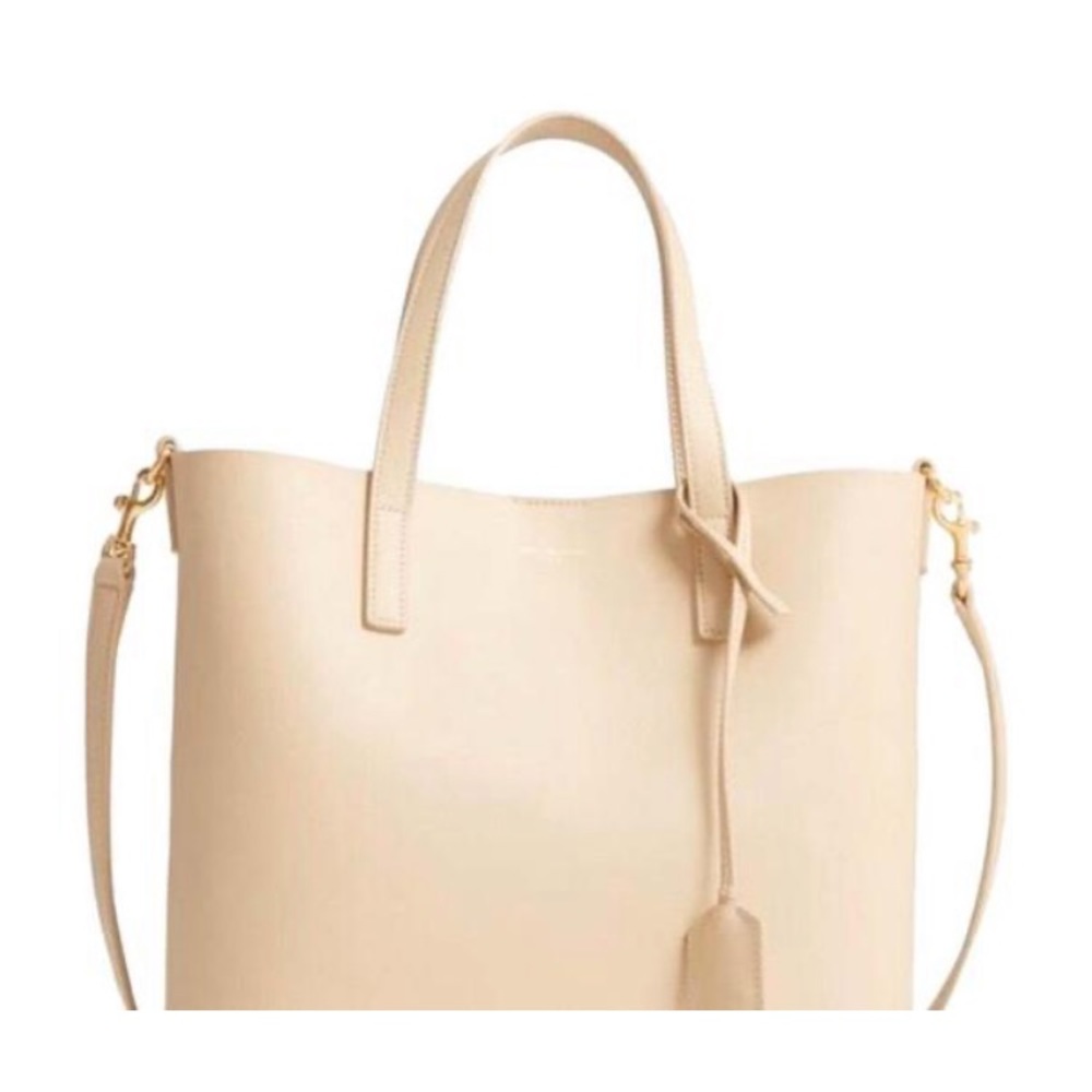 YSL Saint Laurent Cream Leather Shopping Tote